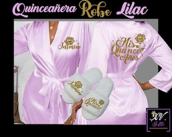 Lilac Robe Quinceanera , with slippers , quinceanera gift ,Free personalization,birthday gift,Mis Quince satin robes