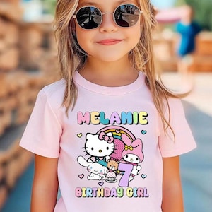 Camiseta de cumpleaños kawaii para niña, camiseta de fiesta de cumpleaños con temática de gato kawaii, camisetas familiares para niñas, camiseta de cumpleaños de gatito, todas las tallas