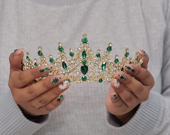 Corona Quinceanera | Verde Esmerada | Crown Green Bridal Tiara | Quinceanera Crown | Green Gold Tiara |  Jewelry | Quinceanera gift