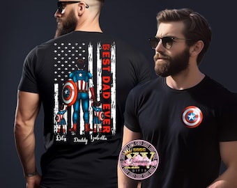 Custom Best Dad Ever T-Shirt | Personalized Super hero Dad Shirt | Fathers Day Gift, Dad And Son Name Tee, Dad Birthday Gift,Captain America