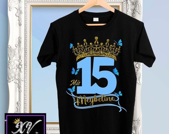 Mis 15 T Shirt | Design LIGHT BLUE and Gold | Mis Quince 15 T-Shirt, Quinceañera Gift, Camiseta Sweet 15, Camiseta unisex,