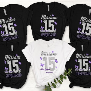Quinceanera t-shirt with lilac butterflies_Includes FREE personalization, Mis Quince custom tees, quince squad tees, quinceañera gift,