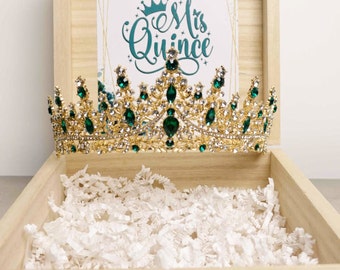 Green Crown  Crystal Bridal Tiara Crown Green Bridal Tiara | Quinceanera Crown | Green Gold Tiara |  Jewelry | Quinceanera gift