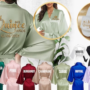 Salbei Quinceaño Robe | Glitzer personalisierte Mis Quitte Robe | Robewith Hausschuhe | Mis Quitte Robe, Quitte Geburtstagsgeschenk