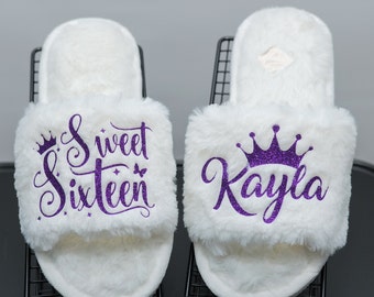 Sweet Sixteen slippers | Personalized free, Quinceanera Gift, sweet sixteen gifts, birthday girl gift