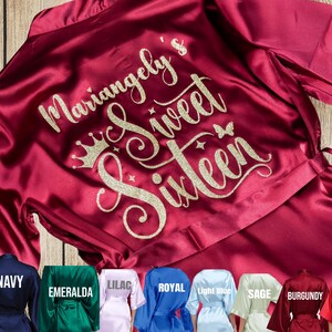 Includes FREE front personalization,Sweet sixteen satin robe, sweet 16 Robe, getting ready robe,Birthday Girl Gift, Bara Personalizada.