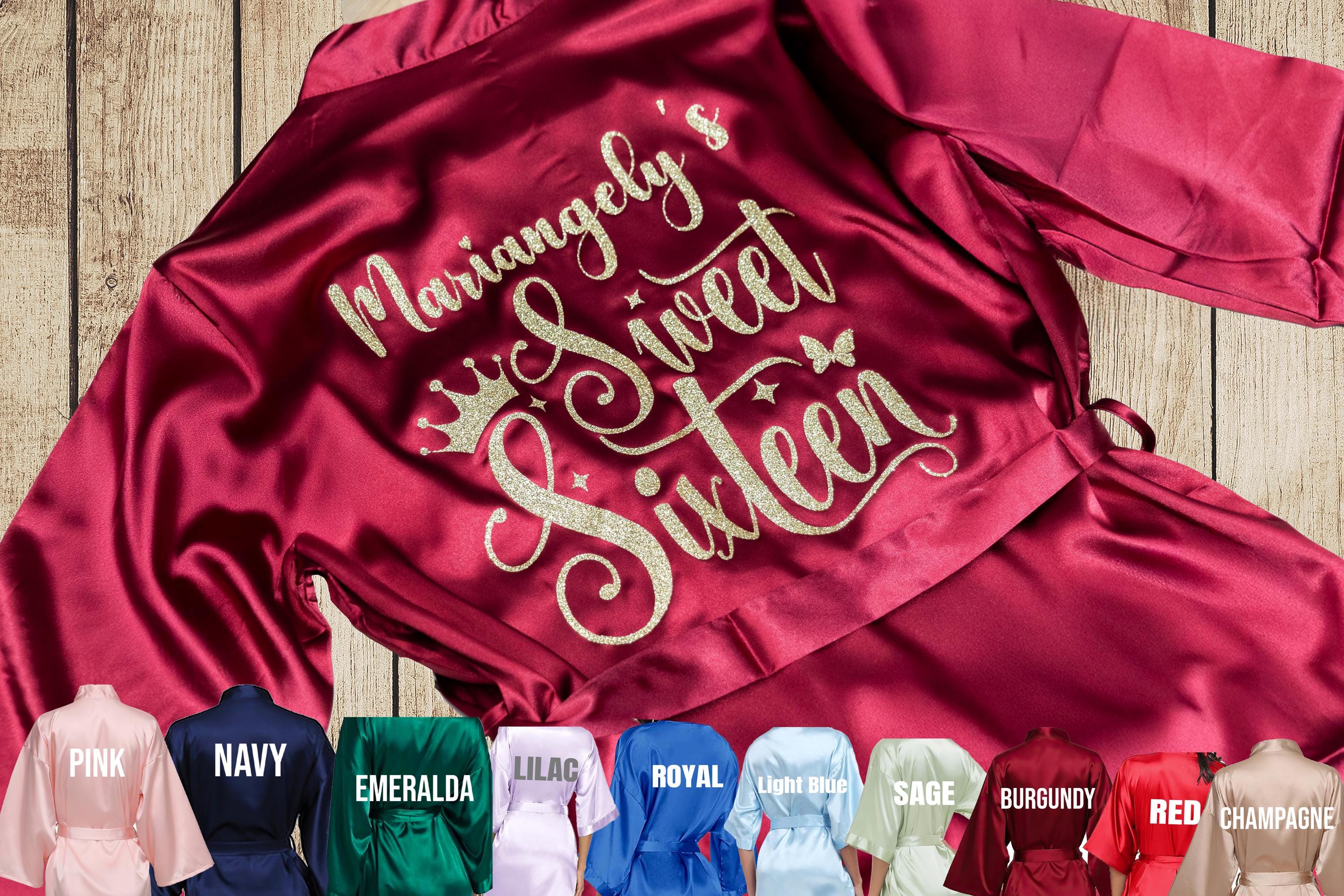 Includes FREE front personalization,Sweet sixteen satin robe, sweet 16 Robe, getting ready robe,Birthday Girl Gift, Bara Personalizada.