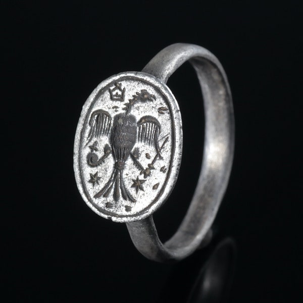 Medieval Artifact Bird in Heraldic Pose Authentic Silver Genuine Antique Ring of 16th Century AD Ancient Unique Jewelry Medieval Silver Ring