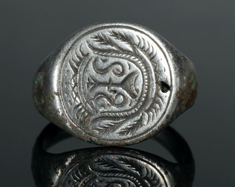 Anello con stemma d'argento d'epoca, sigillo medievale, gioiello manufatto