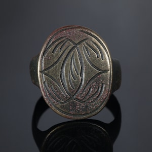 Anillo de sello antiguo único auténtico anillo grabado medieval 16AD anillo de sello antiguo genuino anillo de bronce antiguo joyería vikinga anillo antiguo raro