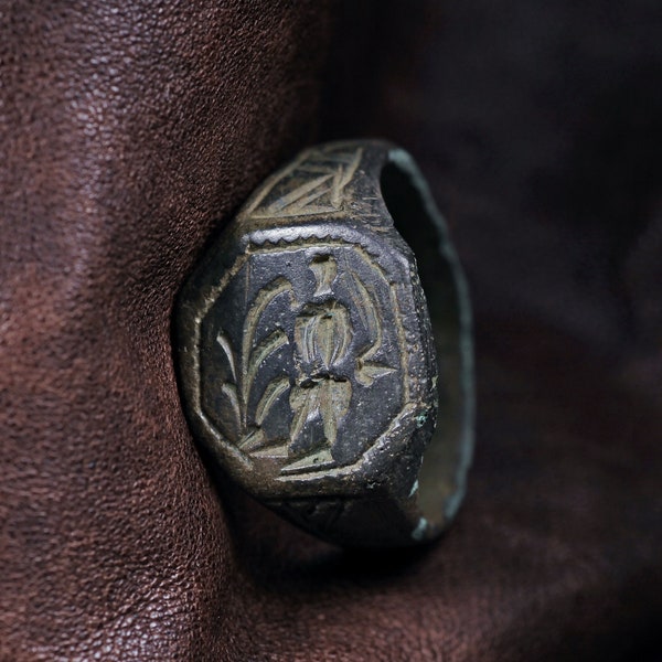 Engraved Original Ancient Ring. Warrior With A Sprout. Medieval Man Signet Ring. Authentic Antique Ring. Ancient Artifact. Man Antique Ring