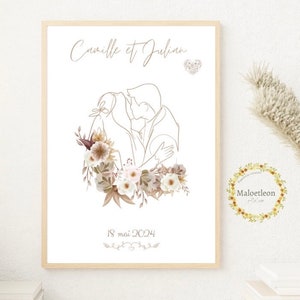 Personalized wedding flower poster: First names and wedding date