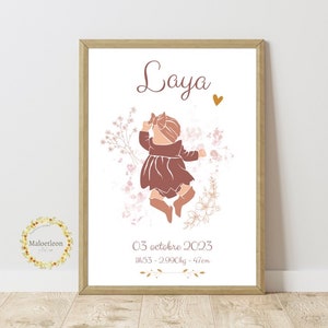 Affiche naissance Laya personnalisée : date , heure , taille et poids de bébé image 2