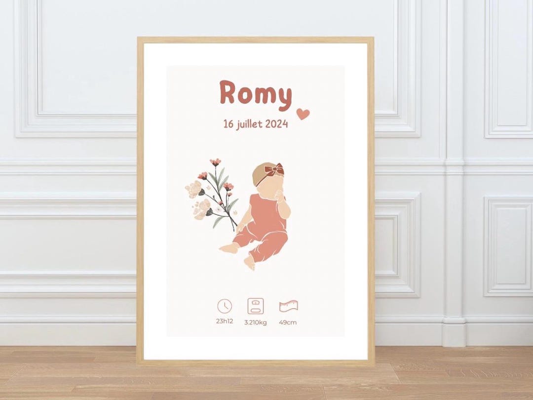 Personalized Romy Birth Poster Baby Girl Silhouette Birth Gift Baby ...
