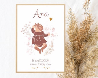 Affiche naissance « Laya » personnalisée : date , heure , taille et poids de bébé