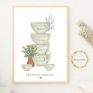 Personalized family poster, bowls with first names, unique decoration - souvenir poster - family - A4-A3