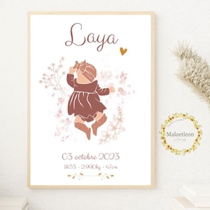 Affiche naissance Laya personnalisée : date , heure , taille et poids de bébé image 3