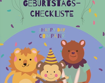 La checklist ultime pour une fête d'anniversaire d'enfant (PDF) • 32 pages, téléchargement instantané • Inclut une carte « Réservez la date », des indices pour la chasse au trésor et des marque-places