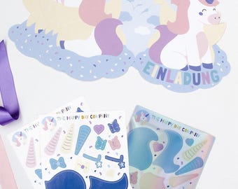 Invitations pour une fête d'anniversaire sur le thème de la licorne magique – 5 cartes d'invitation avec autocollants et enveloppes pour les fêtes d'enfants