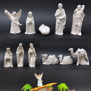 For painting: Nativity figures made of clay – 19-piece nativity scene with stable (vintage), DIY