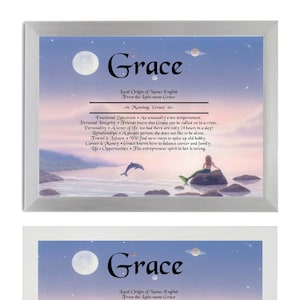 Framed First Name Meaning Print - Choice Of Backgrounds And Frames - Designs Suitable For Girls