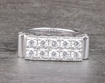 Diamond Wedding Band, 2.2 Ct Round Diamond Band, Men's Channel Set Band, 14K White Gold, Modernist Engagement Band, Special Occasion For Him