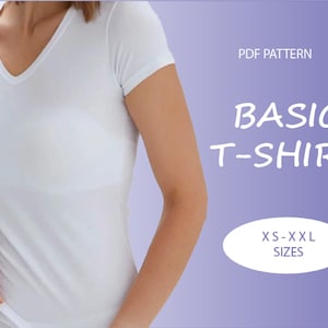 V Neck T Shirt Women&#39;s Sewing Pattern | XS-XXL | Instant Download | Easy Digital PDF | V Neckline Short Sleeve Top Blouse
