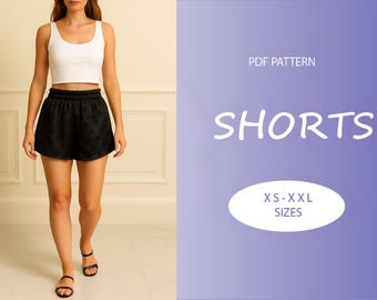 Wykrój na spodenki | XS-XXL | Natychmiastowe pobranie | Łatwy cyfrowy plik PDF | Damskie spodenki elastyczne
