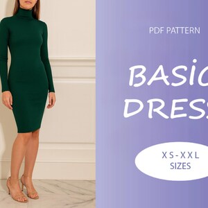 Mock Neck Dress Sewing Pattern Top | XS-XXL | Instant Download | Easy Digital PDF | Fitted Stretch Dress Sleeved Cosy Stylish