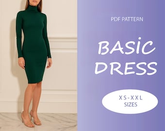 Mock Neck Dress Sewing Pattern Top | XS-XXL | Instant Download | Easy Digital PDF | Fitted Stretch Dress Sleeved Cosy Stylish