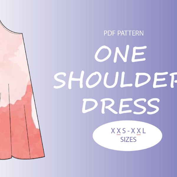 One Shoulder Dress Sewing Pattern | XXS-XXL | Loose Summer Autumn Dress | Easy Digital PDF