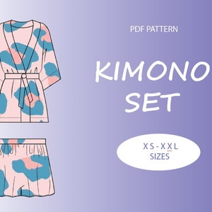 Kimono Set Sewing Pattern | XS-XXL | Instant Download | Easy Digital PDF | Shorts Kimono Set Homewear Pattern