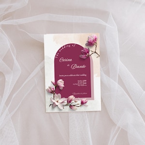 Floral Wedding Invitation Template - Elegant Purple Design - Editable Digital Download