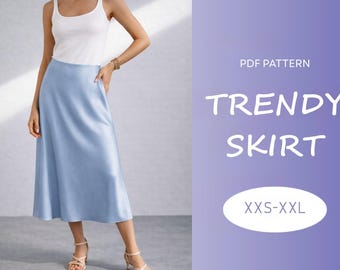 Satin Midi Skirt Sewing Pattern: Elastic Waist.. Bias Cut (Digital PDF)