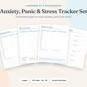 Anxiety, Panic Attack and Stress Tracker Set, Printable Mental Health Worksheets PDF