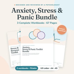Pacchetto per ansia, stress e attacchi di panico, 3 quaderni di esercizi di terapia cognitivo-comportamentale (CBT), kit per la gestione dell'ansia, schede di recupero dal burnout, quaderno di esercizi sugli attacchi di panico, PDF compilabile