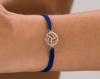 Bracelet volleyball tressé à la main : breloque en argent sterling 925, réglable