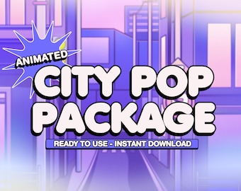 Geanimeerd City Pop Stream Overlays-pakket | Twitch-overlay, waarschuwing, panelen, overgang | Vtuber-vriendelijk | Gamen
