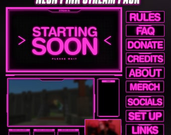 Neonroze stream-overlays-pakket | Roze twitch-overlay, panelen, gewoon chatten, statusschermen | Vtuber-vriendelijk | Gamen
