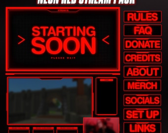 Pakket neonrode stream-overlays | Rode twitch-overlay, panelen, gewoon chatten, statusschermen | Vtuber-vriendelijk | Gamen