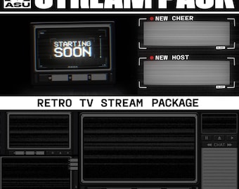 Dark Retro TV Stream Overlay Package | Glitch - VHS - CRT | Layouts, Status Screens, Alerts, Stinger Transitions