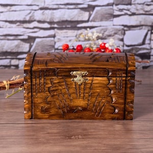 Walnut Tiny Wood Box | Locked Wooden Box | Handmade Jewelry Chest,  Engraved Wooden Pirate Box, Vintage Wooden Memory Box