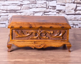 Handmade Walnut Wooden Jewelry Box: Engraved Puzzle Box Safe