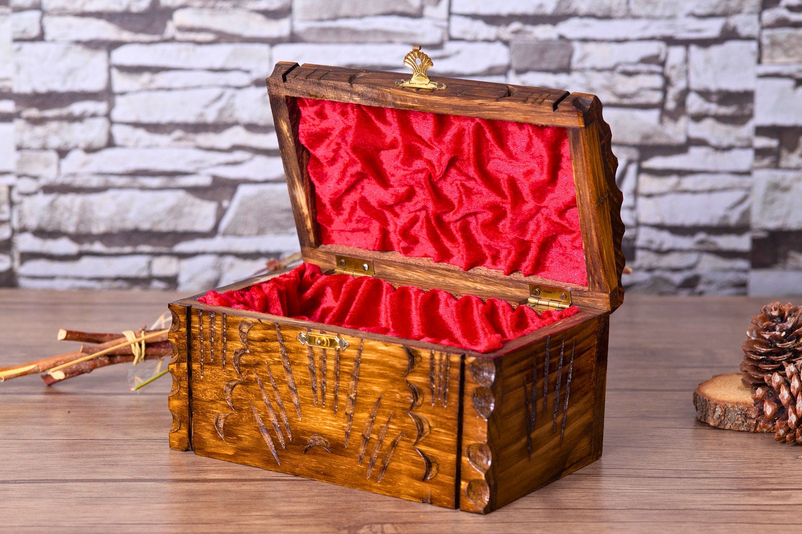 Walnut Wood Pirates Chest , Locked Wooden Box, Handmade Jewelry Chest,  Engraved Wooden Pirate Box, Vintage Wooden Memory Box 