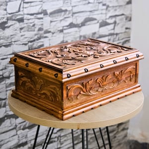 Hand-Carved Walnut Puzzle Box -Natural Wood Rustic Home Decor Keepsake Box - Unique Jewelry Box -Christmas Gift for Women