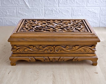 Handcarved Wooden Memory Box: Keepsake Storage, New Home Gift
