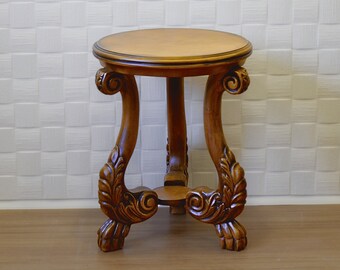Handmade Walnut Round Coffee Table - Tumbled Gold Antique Style