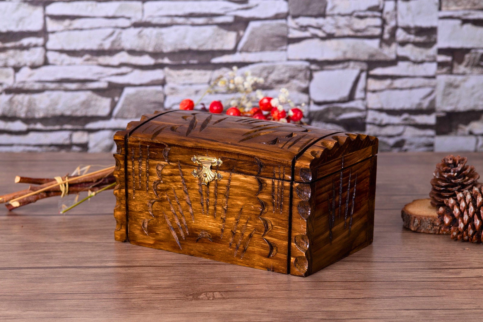 Handmade Engraved Walnut Wooden Chest, Locked Pirate Jewelry Box - Etsy