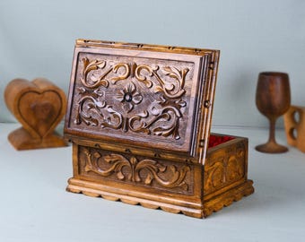 Handcarved Walnut Puzzle Box: Secret Compartment Jewelry Box