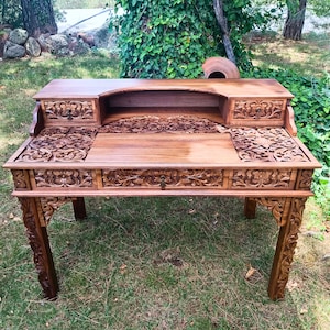 Luxury Solid Walnut Wood Writing Desk, Antique Office Desk, Vintage Luxury Wooden Desk, 1900's Writing Desk, Handcrafted Desk
